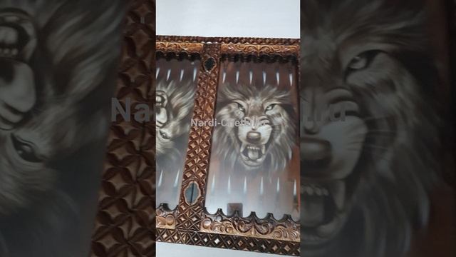 Подарочные резные нарды с волком Полнолуние. Резьба и аэрография.