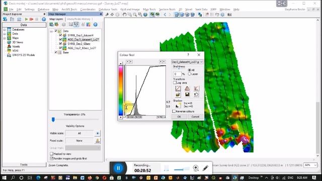 Oasis montaj - Changing colourbar for small anomalies (Изменение цветовой шкалы для небольших аномал