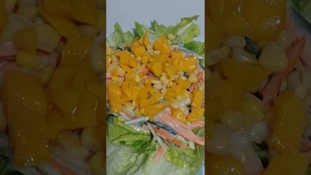 Quick and easy salad recipe #salad #lettuce #corn #carrots #cucumber and your choice of dressings