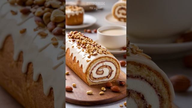 Бисквитный рулет с орехами