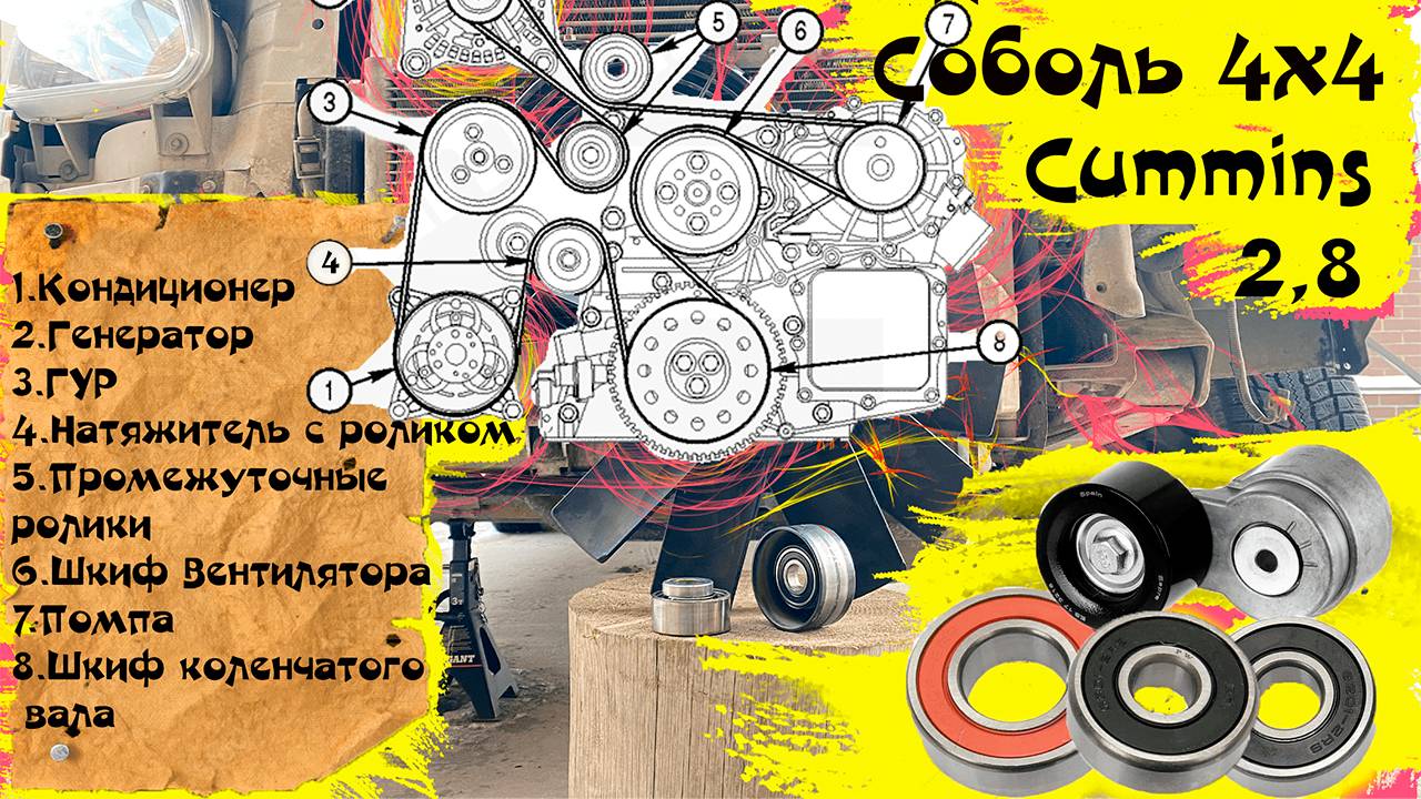 Замена роликов и подшипников Соболь 4х4 Cummins 2.8