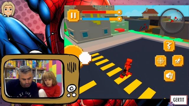Gerti and Dad playing "Spider Man Becomes Epic Heroes" - Learn how to fly