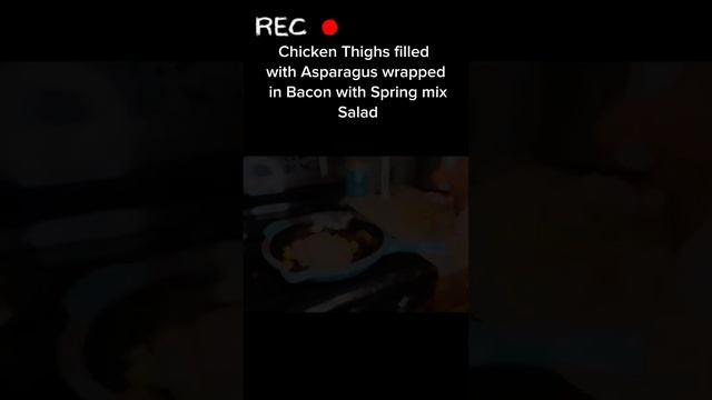 Chicken Thighs Wrapped in Bacon and Asparagus with a side of Spring mix  Salad