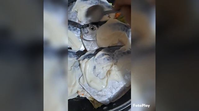 Steamed fish and vegetables with mayonnaise