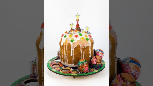 Пасхальная подставка для кулича и семи яиц. Выполнена из березового шпона.