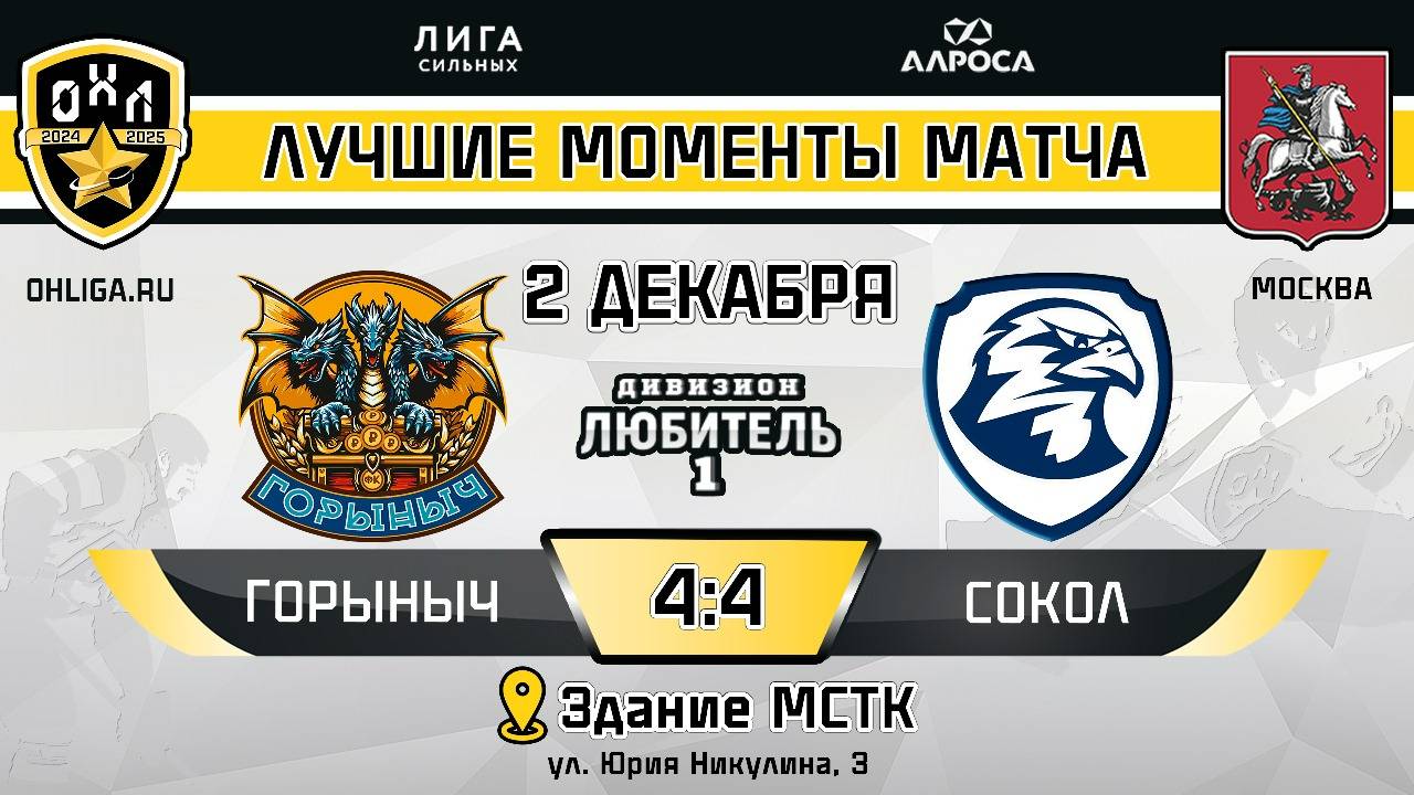 ОБЗОР / ГОРЫНЫЧ - СОКОЛ 02.12.24 ОХЛ МОСКВА ДИВИЗИОН ЛЮБИТЕЛЬ 1 обзор