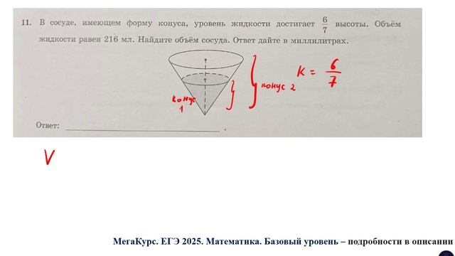 ЕГЭ. Математика. Базовый уровень. Задание 11. В сосуде, имеющем форму конуса ...