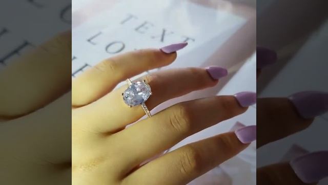 925 Solid Sterling Silver Big Oval Created Diamond Women Wedding Engagement Ring