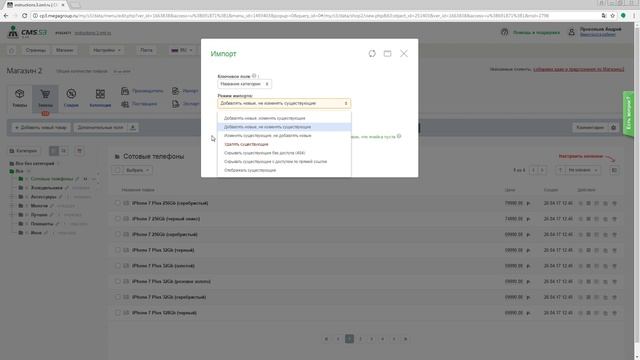 Импорт категорий CMS.S3 от Мегагрупп.ру