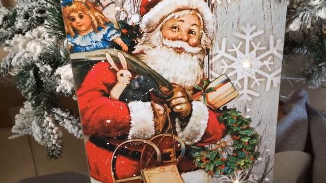 Настенное светящееся  панно CHRISTMAS TIME - САНТА, дерево, 6 тёплых белых LED-огней, 480168-1
