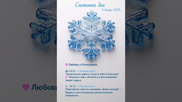 Снежинка дня 4.12.24.
Астрологический прогноз на 4 декабря 2024.