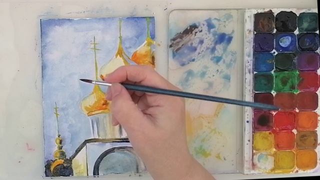 С таким акварельным рисунком справится и первоклассник. Замечательная открытка на Рождество
