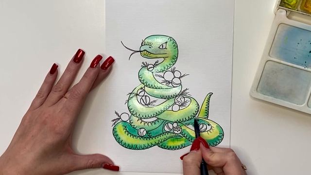 Рисуем символ нового года 🎄🐍🎄 Новогодний скетч . Акварельная Иллюстрация 2025