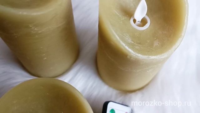 Набор восковых свечей МЕРЦАЮЩИЕ, зелёный мох, тёплые белые LED-огни, колышущееся пламя, MB-20344