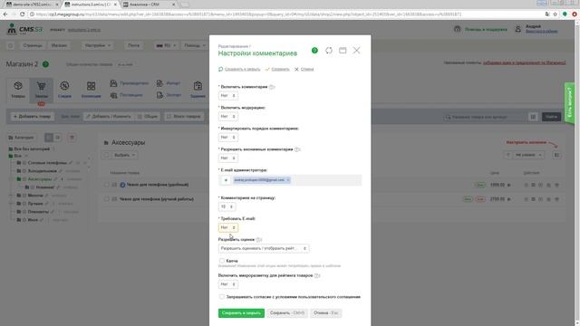 Настройки комментариев CMS.S3 от Мегагрупп.ру