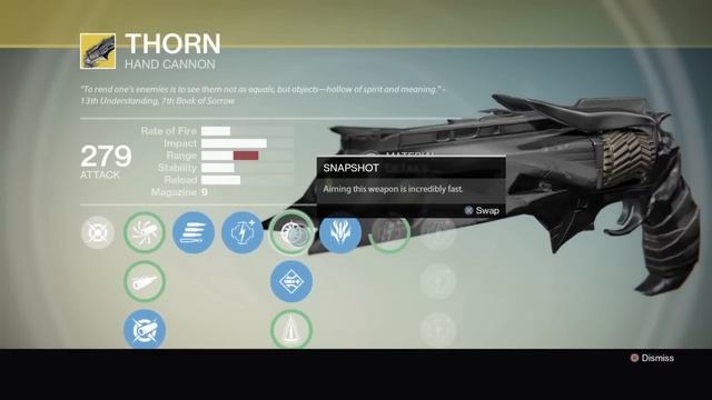 Destiny. Thorn Post Buff Exotic Weapon/Bounty Review. Silly bonus clip at the end.