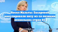 Посол Мальты: Захаровой аннулировали визу из-за позиции нескольких стран ЕС