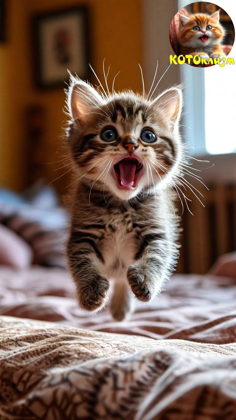 Котенок учится охотиться!