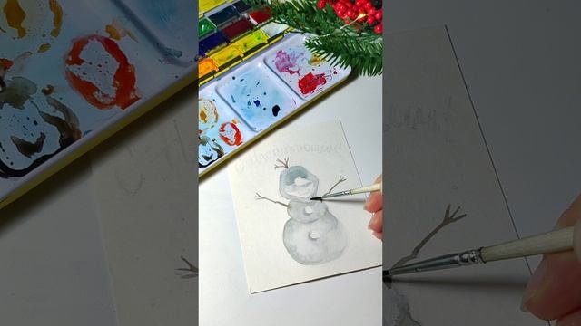 Снеговик акварелью