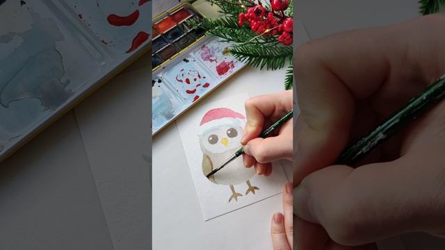 Сова акварелью