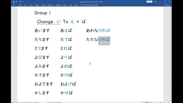 MINNA NO NIHONGO  VERB ば FORM CONJUGATION