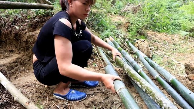 Build a survival shelter with bamboo, Take a bath and cook delicious food