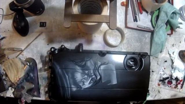Lee Morgan Artworx - Custom airbrushing The Joker on an engine cover