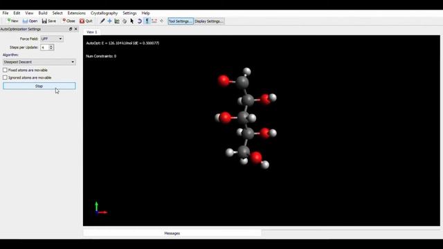 Construcción del carbhidrato D-Xilosa en la aplicación de Avogadro