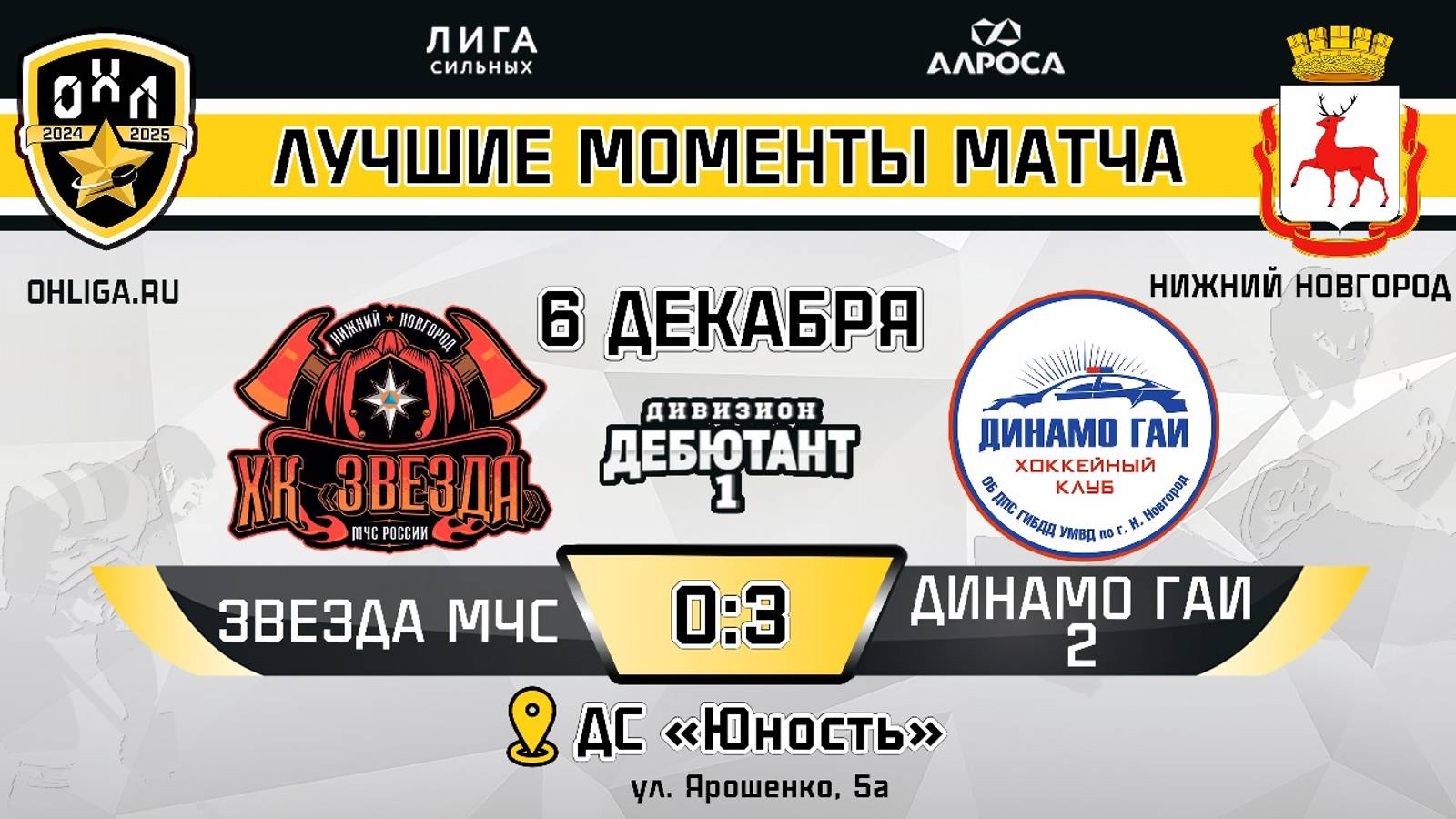 ОБЗОР / ЗВЕЗДА МЧС - ДИНАМО ГАИ 2 / 06.12.24 / ОХЛ НИЖНИЙ НОВГОРОД / ДИВИЗИОН ДЕБЮТАНТ 1