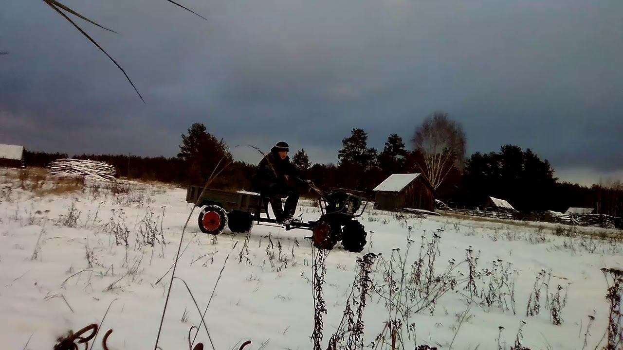 покатушки на мотоблоке кандви зимой по снегу