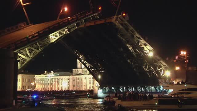 г Санкт-Петербург . Развод мостов на Неве .