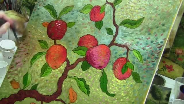 Post impressionist oil painting of apples. Art Demonstration by Mark Briscoe