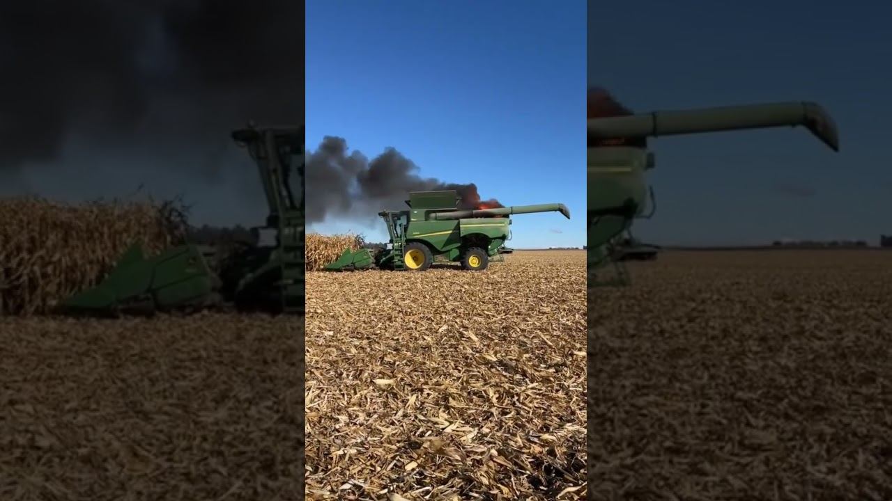 Комбайн горит John Deere #сельскоехозяйство #механизатор #комбайн #agro #колхоз #чп