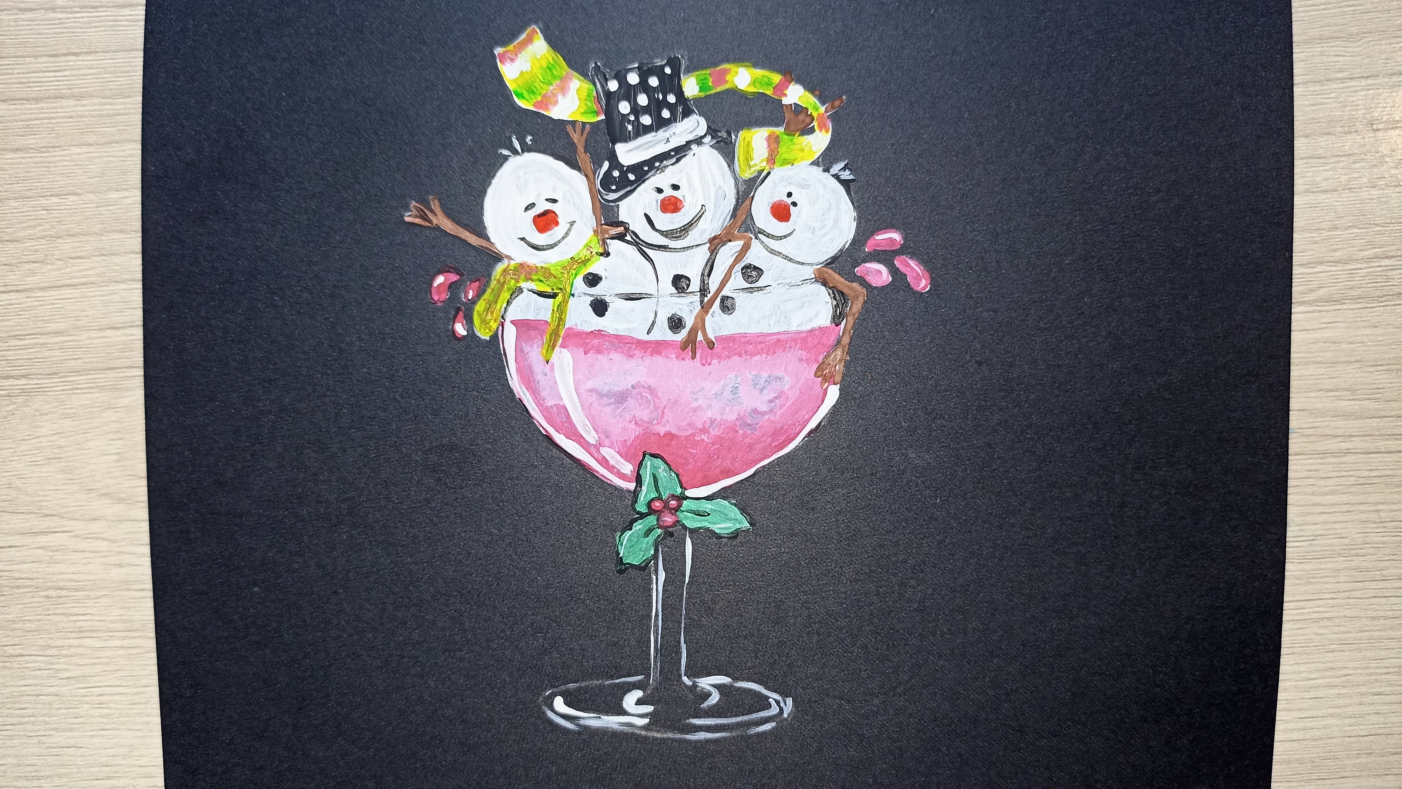 Рисунок гуашью / Снеговики в бокале