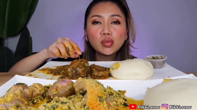 ASMR AFRICAN NIGERIAN FOOD , FUFU, EGUSI, OKRA SOUP - ASMR PROMO EATING SOUNDS