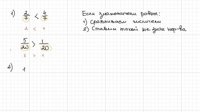 Сравнение дробей, 5 класс