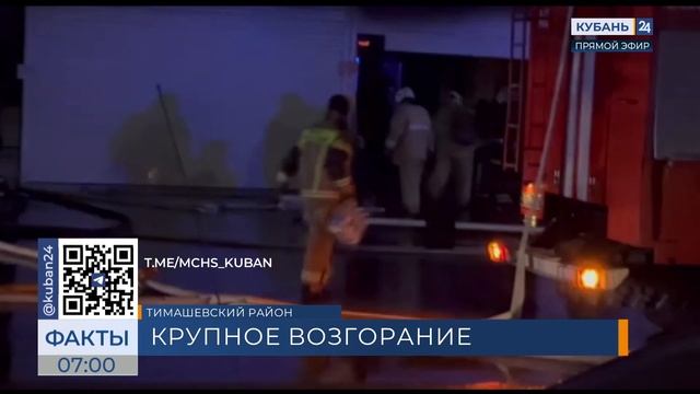 Склад загорелся на площади 450 кв. метров в Тимашевске