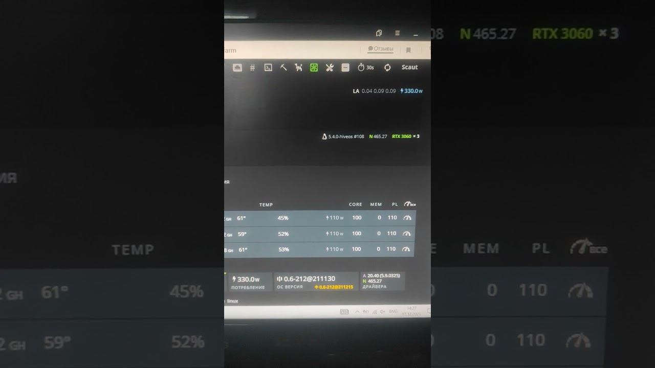 3х Rtx3060lhr. mining toncoin. 4.5 gh