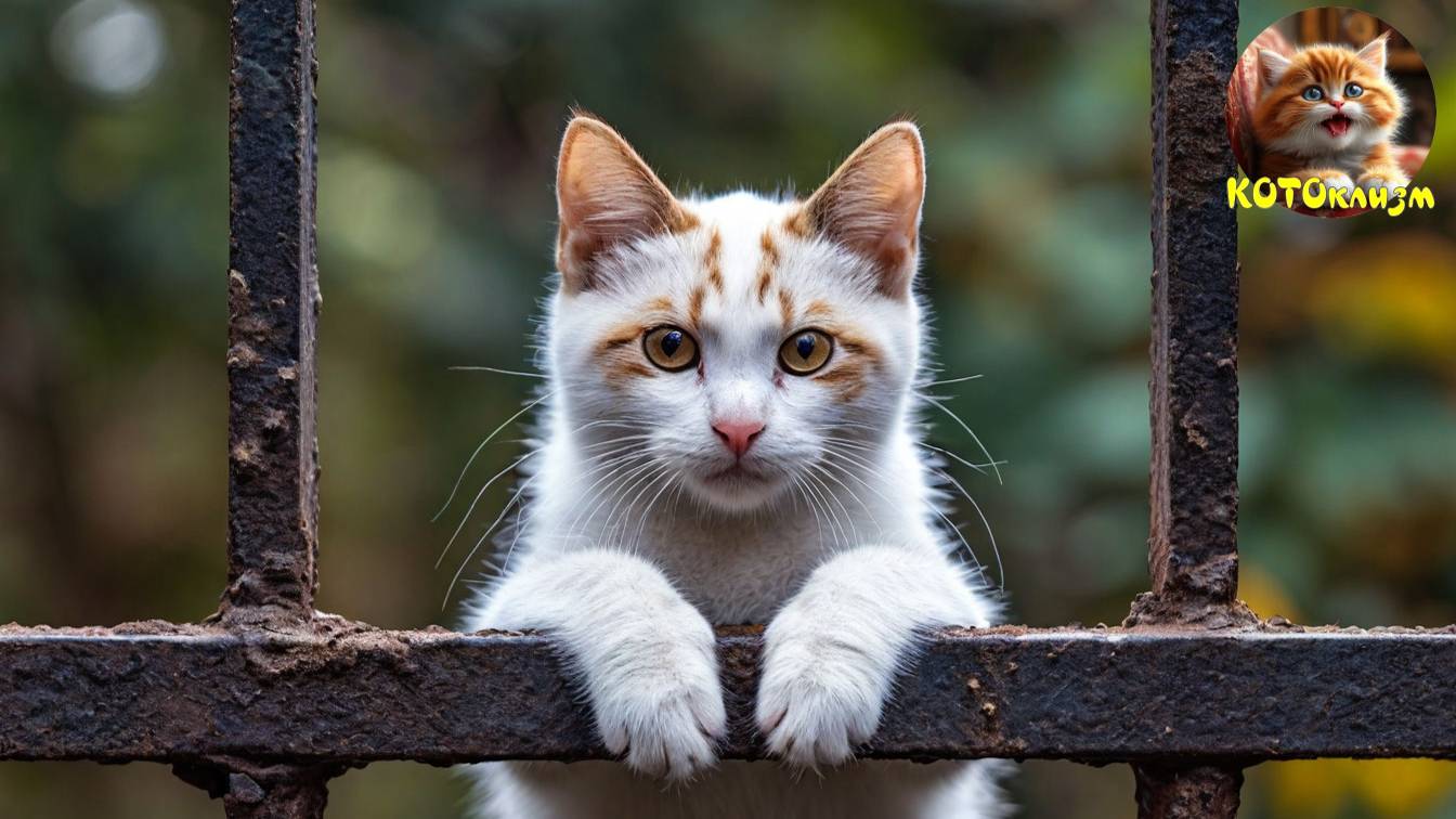 Кот на заборе подтягивается!