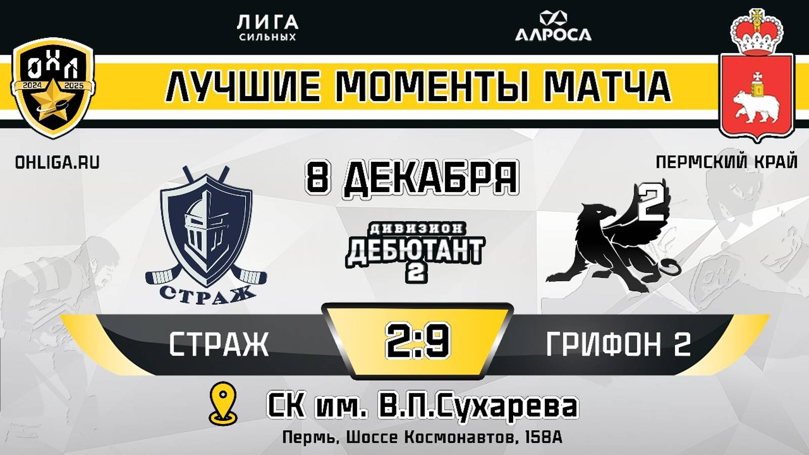 ОБЗОР / СТРАЖ - ГРИФОН 2 / 08.12.24 / ОХЛ ПЕРМЬ / ДИВИЗИОН ДЕБЮТАНТ 2
