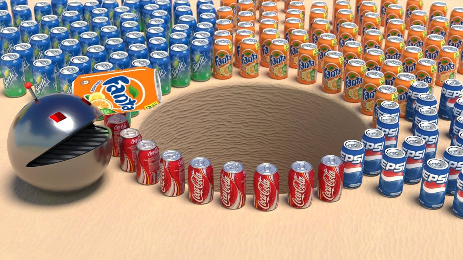 Делаем эксперимент!  Робот Pac-Man мешает напитки! Coca-Cola, Sprite, Fanta.