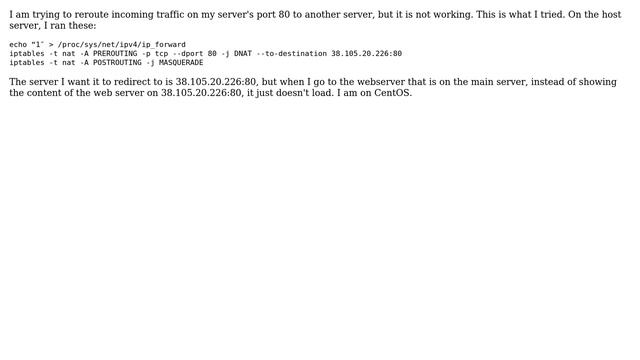 IPTables reroute traffic not working