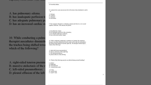 Registered Respiratory Therapist RRT Practice Exam Assessment of the Respiratory Patient with Answe