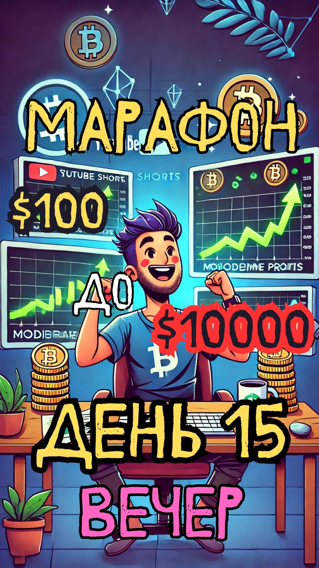 от $100 до $10000 торгуя криптовалютами! День 15: Интрадей-трейдинг спасает! Вышли в плюс 🚀
