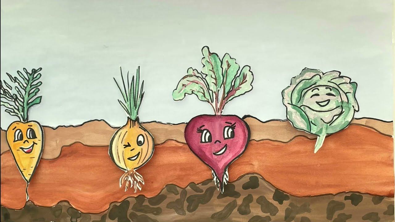 Овощи на русском, для детей. Рисуем и учим . Веселые танцы. Vegetables. Funny  learning Russian