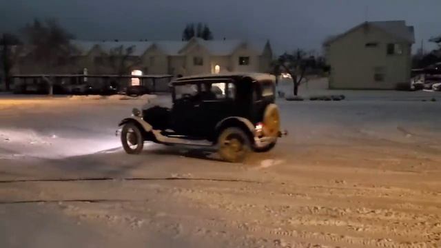 Drifting a 1929 Ford Model A in the snow