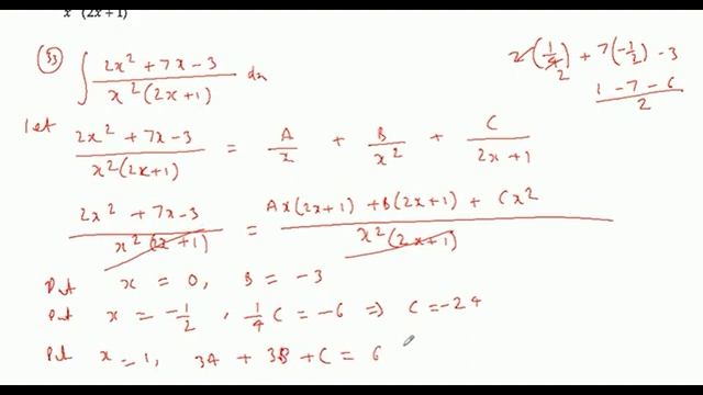 integration of  (2x ^ 2 + 7x - 3)/(x ^ 2  (2x + 1))