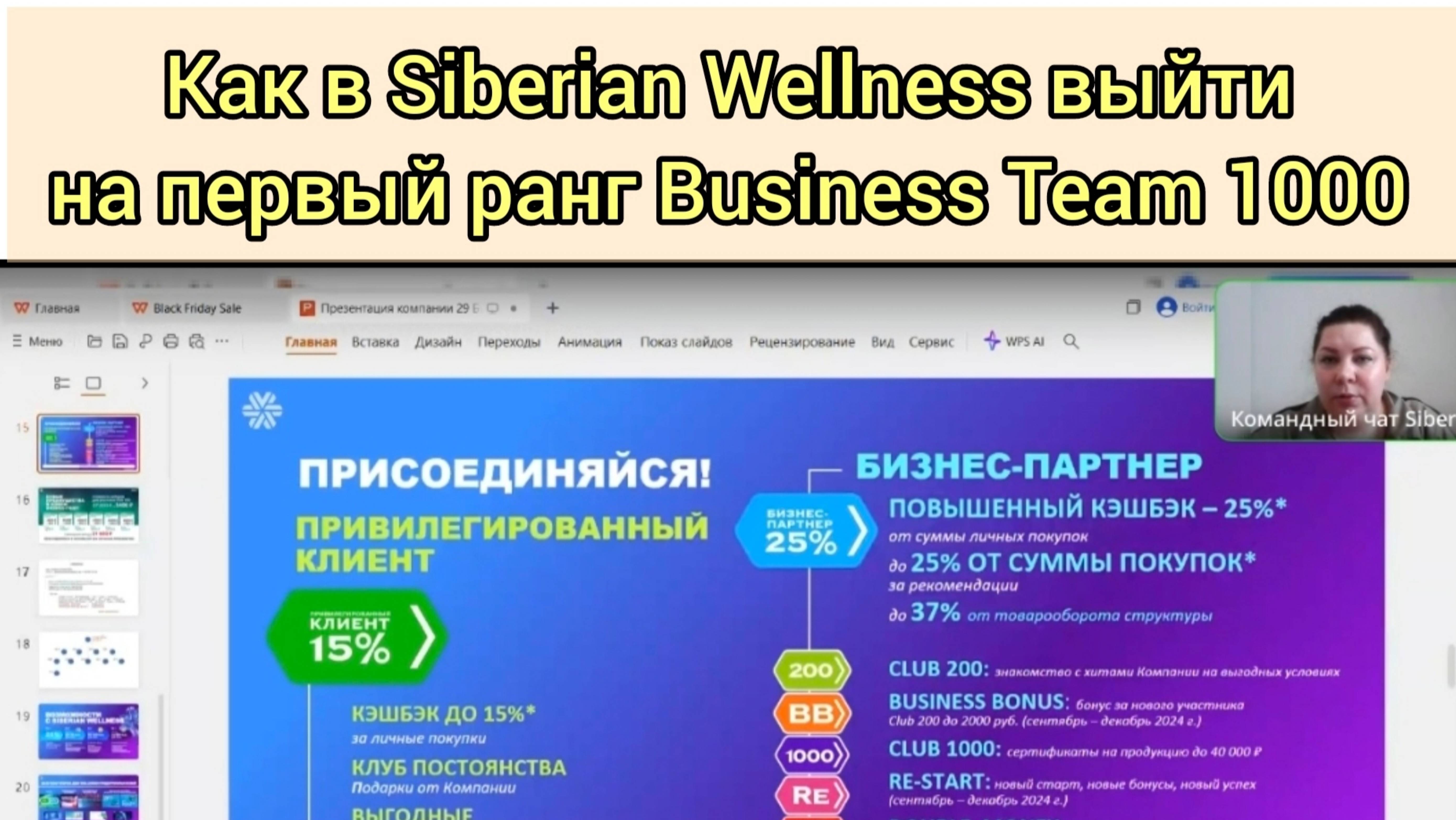Как в Siberian Wellness выйти на первый ранг 
Business Team 1000