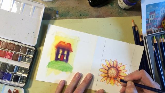 Build a Doodle day #26. Fall Flower ATC with Derwent Inktense Pencils