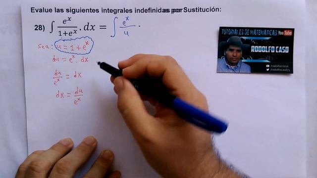 28. Integral indefinida por el método de Sustitución (Cambio de Variable). Función Exponencial.